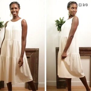 Everlane Cream Summer Vacation Beach Travel Midi Dress Cotton XXS